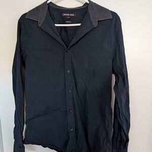 Michael Kors Navy Shirt with Gray Contrast Collar